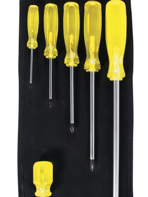 9600A.jpg 9600A - Juego de destornilladores con mango ámbar punta Phillips, 6 piezas en estuche Urrea