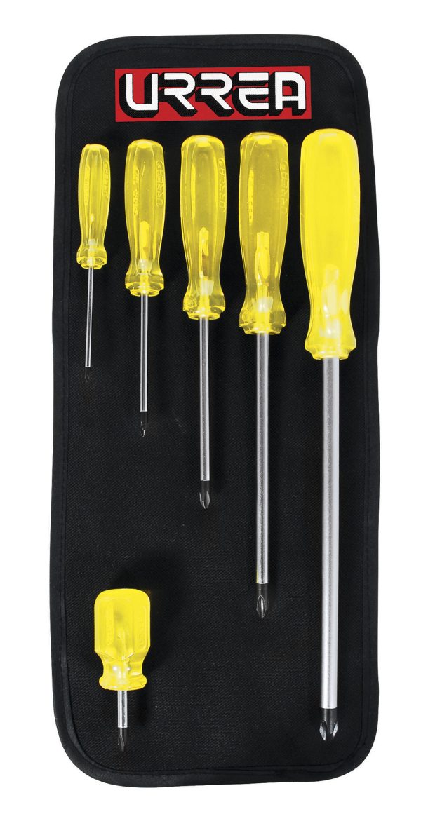 9600A - Juego de destornilladores con mango ámbar punta Phillips, 6 piezas en estuche Urrea