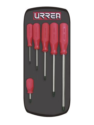 9600AR.jpg 9600AR - Juego de destornilladores con mango rojo, punta Phillips, 6 piezas en estuche Urrea