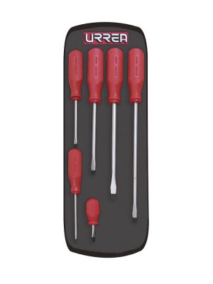 9600BR - Juego de destornilladores con mango rojo, punta plana, 6 piezas en estuche Urrea