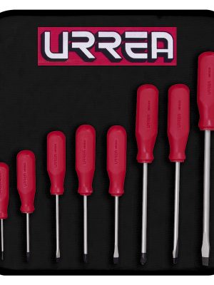 9600DR - Juego de destornilladores con mango rojo, combinados, 8 piezas en estuche Urrea
