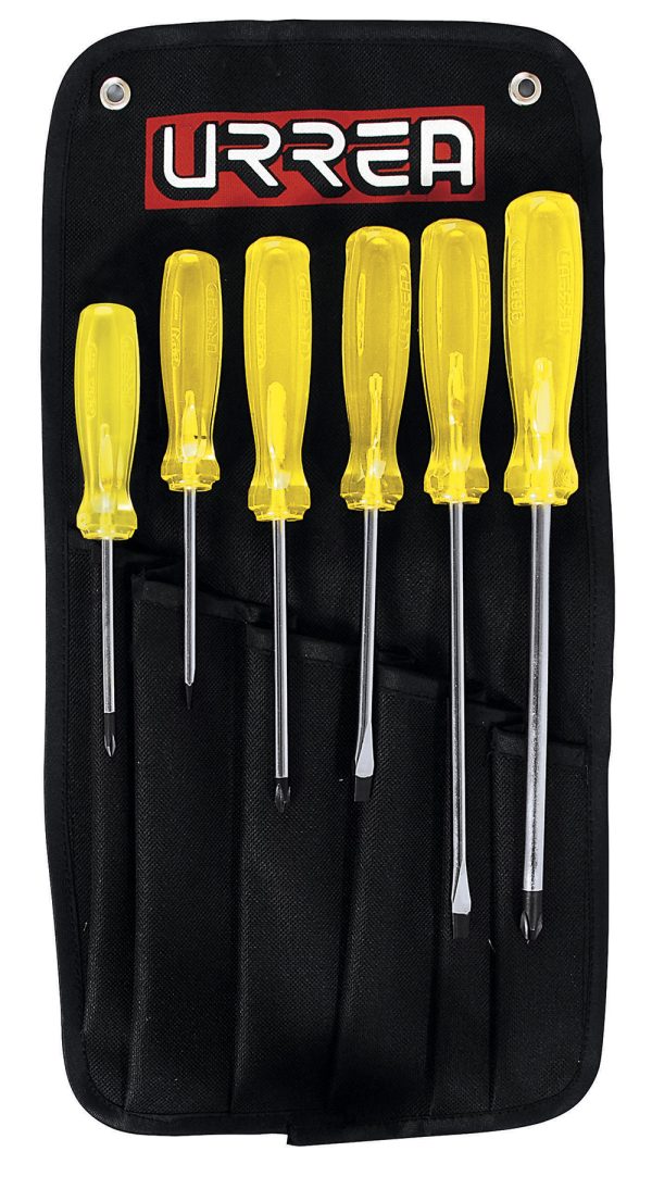 9600G - Juego de destornilladores con mango ámbar combinados, 6 piezas en estuche Urrea