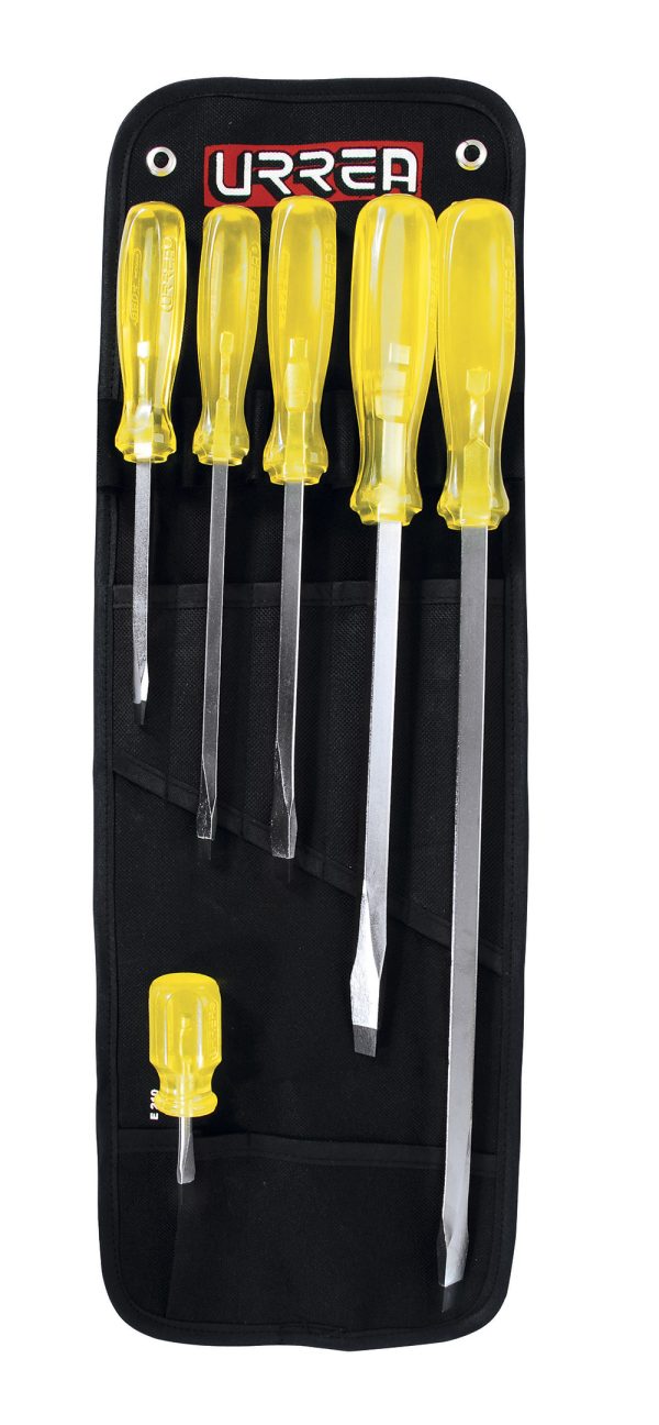 9800A - Juego de destornilladores con mango ámbar combinados, 6 piezas en estuche Urrea