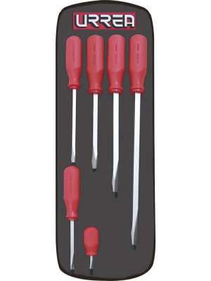9800AR - Juego de destornilladores con mango rojo, combinados, 6 piezas en estuche Urrea