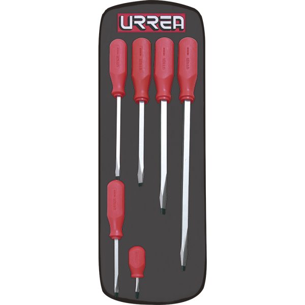 9800AR - Juego de destornilladores con mango rojo, combinados, 6 piezas en estuche Urrea