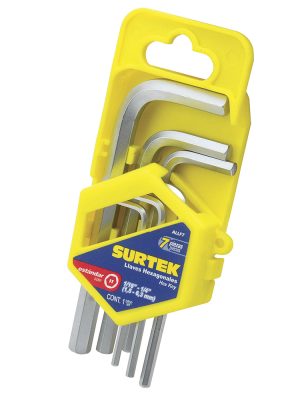 ALLF7 - Juego de llaves hexagonales tipo "L", en pulgadas, 7 piezas en rack Surtek