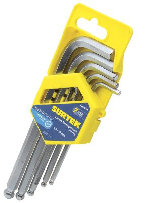 ALLFB7M.jpg ALLFB7M - Juego de llaves hexagonales tipo "L" punta de bola, métricas, 7 piezas en rack Surtek