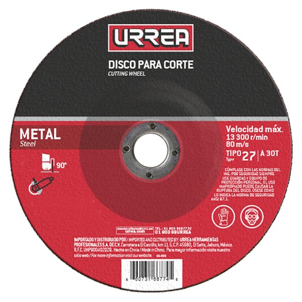 AMCD07 - Disco abrasivo tipo 27 para metal 7" x 1/8" Urrea