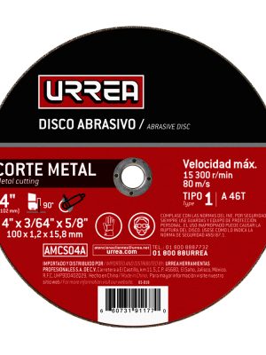 AMCS04A - Disco abrasivo tipo 1 para metal 4" x 3/64" Urrea