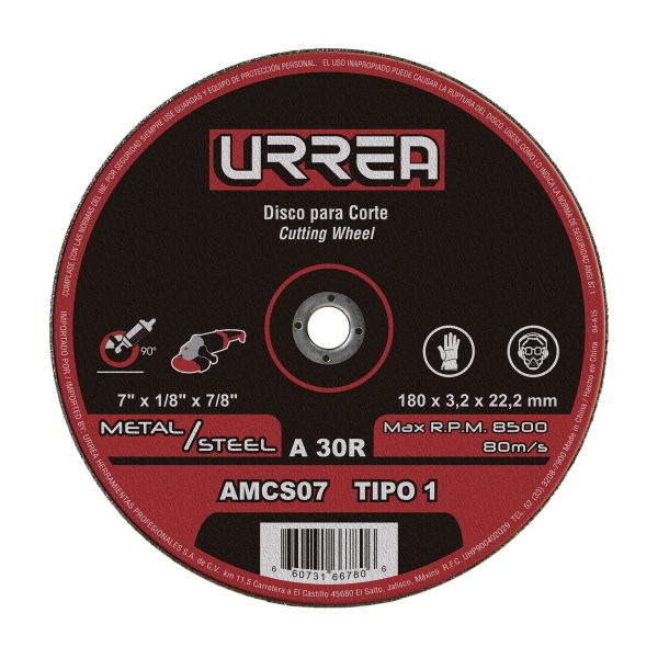 AMCS07 - Disco abrasivo tipo 1 para metal 7" x 1/8" Urrea