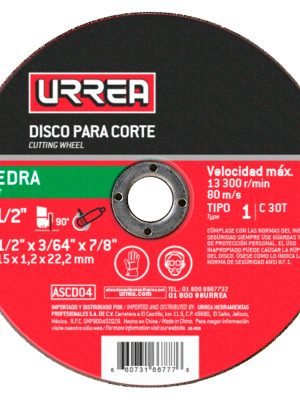 ASCD04 - Disco abrasivo tipo 1 para piedra 4-1/2" x 3/64" Urrea