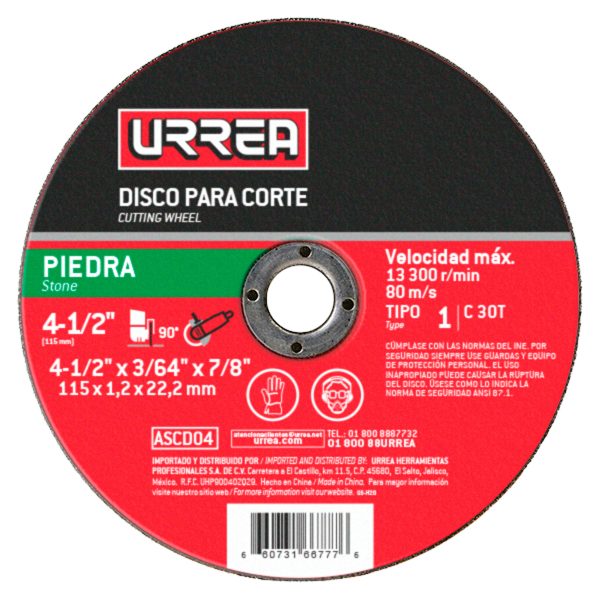 ASCD04 - Disco abrasivo tipo 1 para piedra 4-1/2" x 3/64" Urrea