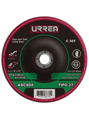 ASCS04 - Disco abrasivo tipo 27 para piedra 4-1/2" x 1/8" Urrea