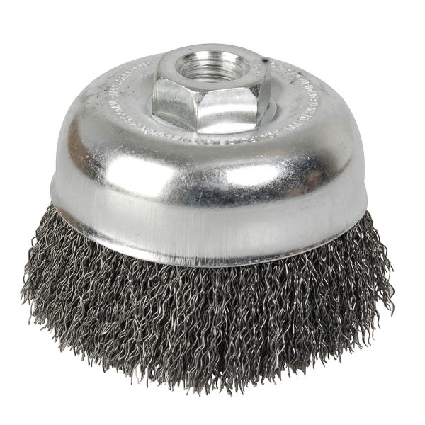 C301.jpg C301 - Carda copa ondulada alambre delgado 4" x 0.35 mm con rosca 5/8" Foy