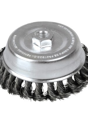 C307.jpg C307 - Carda copa trenzada alambre grueso 3" x 0.50 con rosca 5/8" Foy