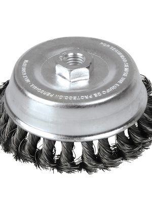 C312.jpg C312 - Carda copa trenzada alambre grueso 5" x 0.50 con rosca M14 Foy