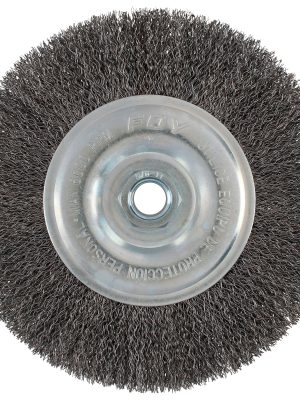 C317.jpg C317 - Carda circular ondulada alambre delgado 8" x 0.30 con rosca 5/8" Foy