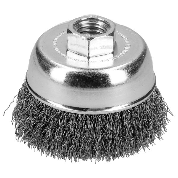 C504 - Carda copa ondulada alambre delgado 5" x 0.35 mm con rosca 5/8" Surtek