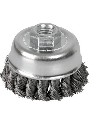 C524 - Carda copa trenzada alambre grueso 5" x 0.51 mm con rosca M14 Surtek