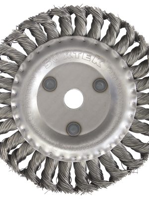 C529 - Carda circular trenzada alambre delgado 4" x 0.35 mm con rosca M14 Surtek