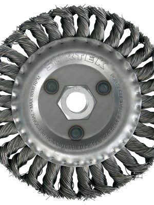 C538 - Carda circular trenzada alambre grueso 7" x 0.50 mm con rosca 7/8" Surtek