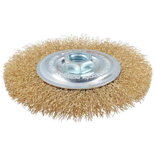 C590 - Carda circular ondulada alambre delgado 6" x 0.35 mm con rosca M14 Surtek