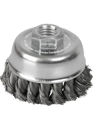 C613.jpg C613 - Carda copa trenzada alambre grueso de acero inoxidable 3" x 0.50 mm con rosca M14 Surtek