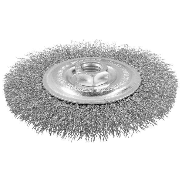 C620.jpg C620 - Carda circular ondulada alambre delgado de acero inoxidable 6" x 0.30 mm con rosca 5/8" Surtek