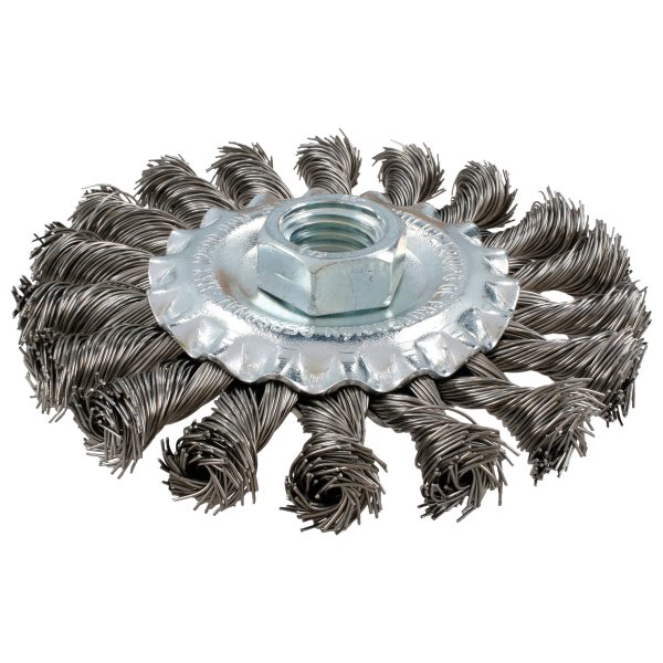 C623.jpg C623 - Carda circular ondulada alambre grueso acero inoxidable 4" x 0.30 mm con rosca 5/8" Surtek