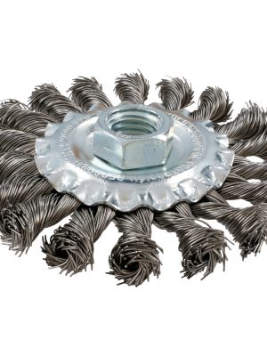 C624.jpg C624 - Carda circular ondulada alambre grueso acero inoxidable 4" x 0.30 mm con rosca M14 Surtek