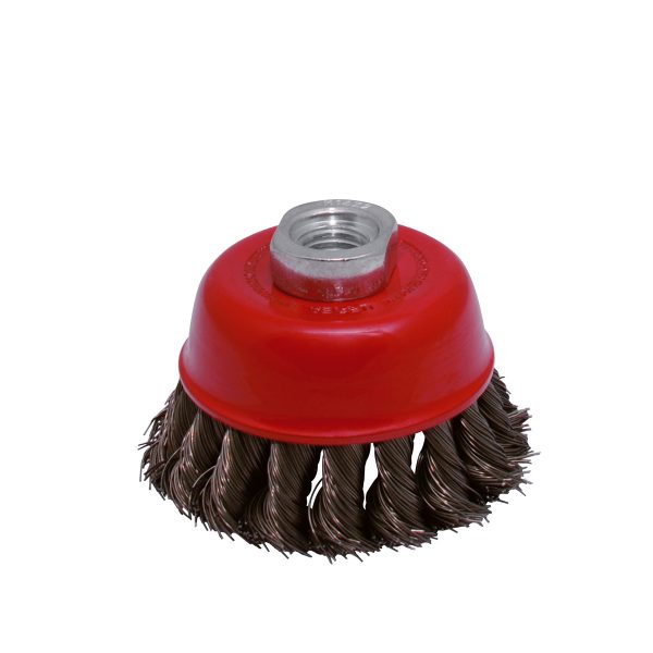 C810 - Carda copa trenzada alambre grueso 5" x 0.50 mm con rosca 5/18" Urrea