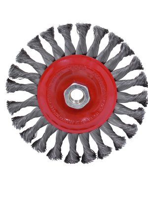 C825.jpg C825 - Carda circular trenzada alambre delgado 4" x 0.35 mm con rosca M14 Urrea