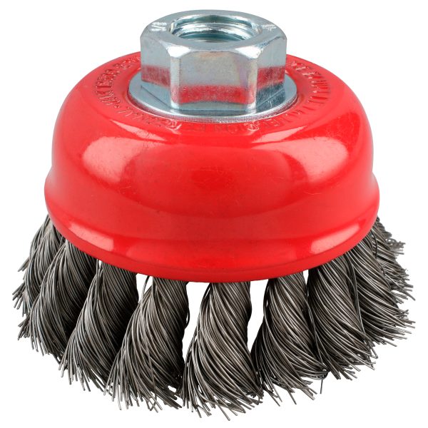 C921 - Carda copa trenzada alambre delgado de acero inoxidable 3" x 0.35 mm con rosca M14 Urrea