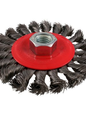 C947.jpg C947 - Carda circular trenzada alambre delgado de acero inoxidable 6" x 0.40 mm con rosca M14 Urrea