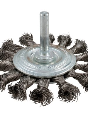 C960.jpg C960 - Carda circular trenzada alambre delgado de acero inoxidable 3" x 0.35 mm con zanco 1/4" Urrea