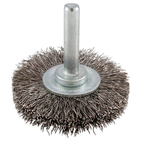 C961.jpg C961 - Carda circular ondulada alambre delgado de acero inoxidable 2" x 0.30 mm con zanco 1/4" Urrea