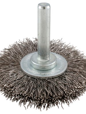 C962.jpg C962 - Carda circular ondulada alambre delgado de acero inoxidable 2-3/4" x 0.30 mm con zanco 1/4 Urrea