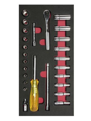 CH102 - Juego de dados cortos,largos y accesorios cuadro de 1/4" en pulgadas 26 piezas, CH102-C Urrea