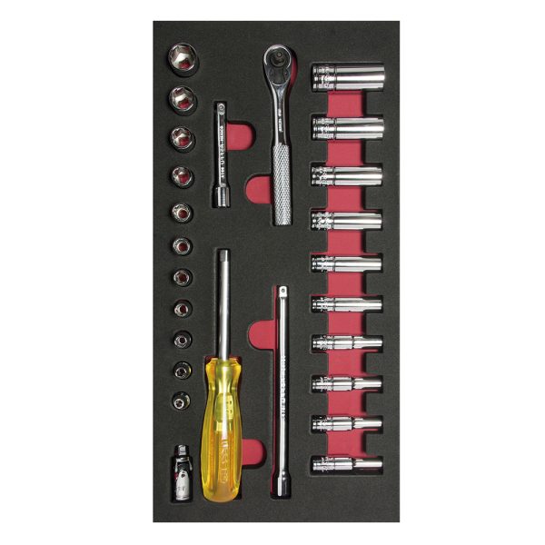 CH102 - Juego de dados cortos,largos y accesorios cuadro de 1/4" en pulgadas 26 piezas, CH102-C Urrea