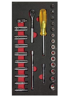 CH103 - Juego de dados cortos, largos y accesorios cuadro de 1/4"  métricos 28 piezas CH103-C Urrea