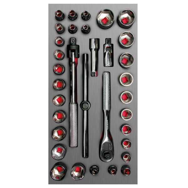 CH104L - Juego de dados cortos y accesorios cuadro de  3/8" combinados 34 piezas, CH104L-C Urrea