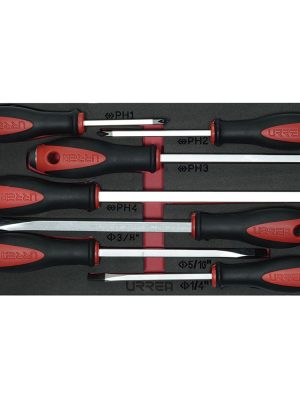 CH128.jpg CH128 - Juego de destornilladores con mango bimaterial de golpe combinado 7 piezas, CH128-C Urrea