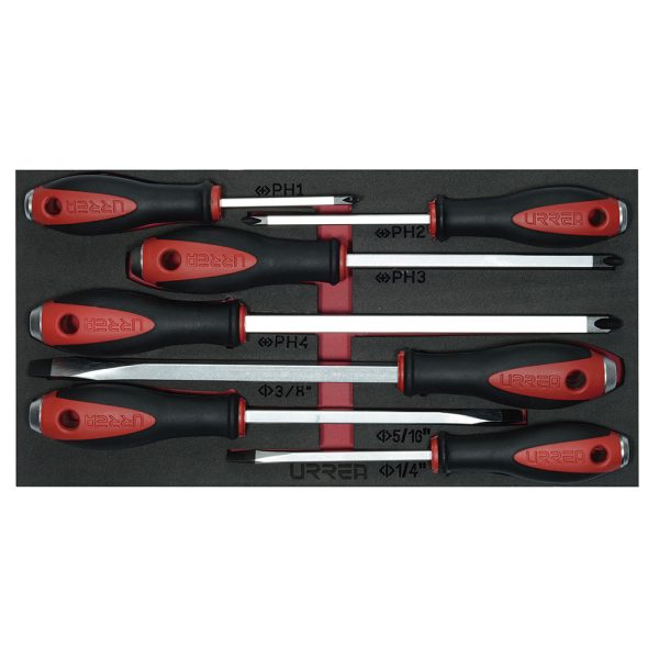 CH128 - Juego de destornilladores con mango bimaterial de golpe combinado 7 piezas, CH128-C Urrea