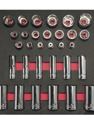 CH206 - Juego de dados cortos y largos cuadro de 1/2" en pulgadas 31  piezas, CH206-C Urrea