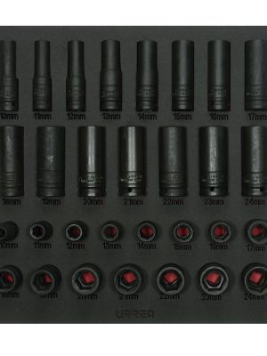 CH219.jpg CH219 - Juego de dados de impacto cortos y largos métricos cuadro de 1/2" 30 piezas, CH219-C Urrea