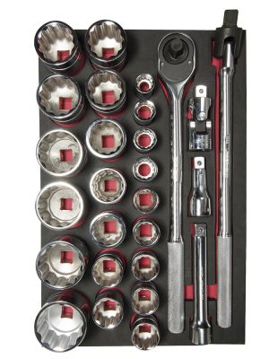 CH301 - Juego de dados cortos y accesorios cuadro de 3/4" en pulgadas 27 piezas, CH301-C Urrea