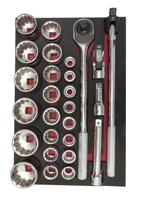 CH302 - Juego de dados cortos y accesorios cuadro de 3/4" métricos 27 piezas, CH302-C Urrea