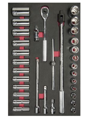 CH310 - Juego de dados cortos,largos y accesorios cuadro de 1/2" en pulgadas 32 piezas, CH310-C Urrea