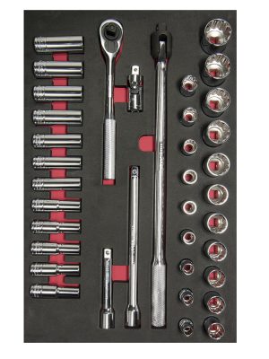 CH311 - Juego de dados cortos,largos y accesorios cuadro de 1/2" métricos 37 piezas, CH311-C Urrea