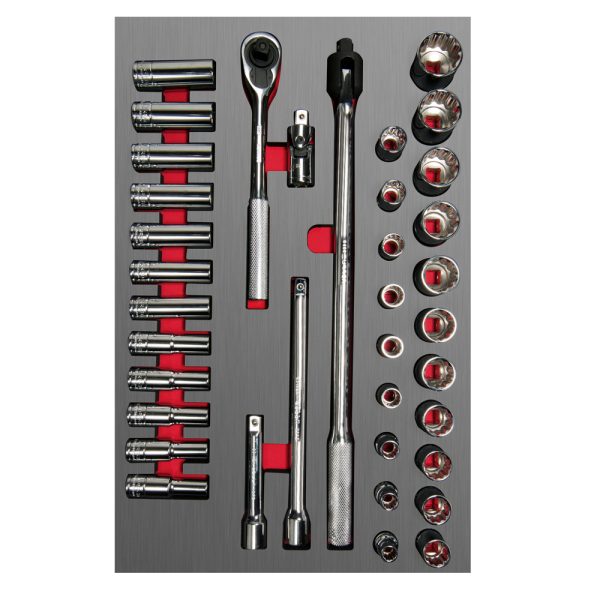 CH311L - Juego de dados cortos,largos y accesorios de 1/2" métricos 37 piezas, CH311L-C Urrea